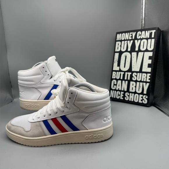 Size 12 - Adidas Hoops 2.0 Mid White Blue Red Men...